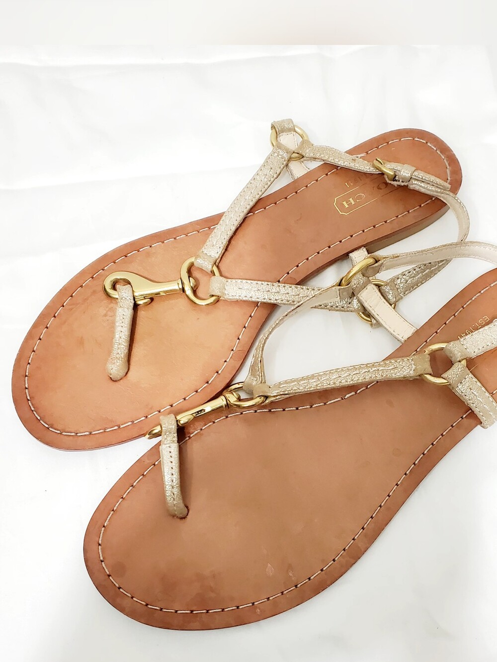 Coach Olesia T-Strap Leather Sandals Metallic Gold size 6.5B